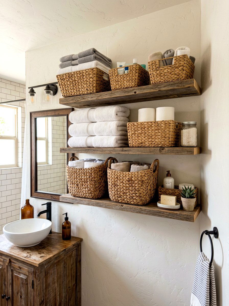 Decorative storage baskets - 30 renter friendly bathroom decor ideas