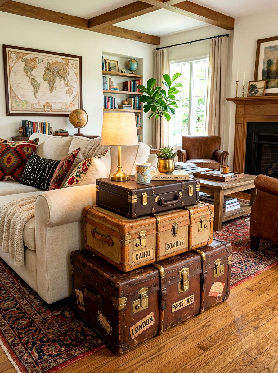 Decorative storage trunks - 30 family friendly living room storage ideas