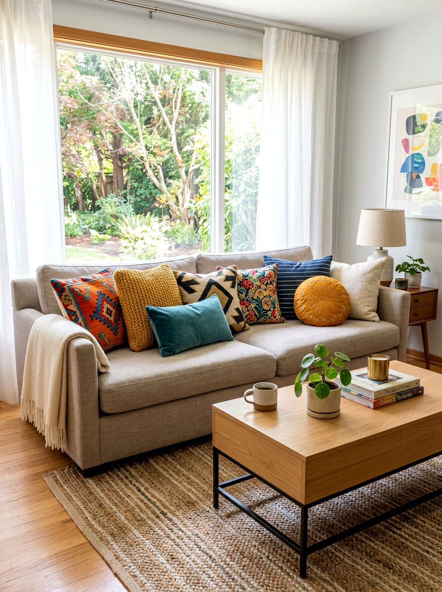 Decorative throw pillows - 30 renter friendly decor ideas