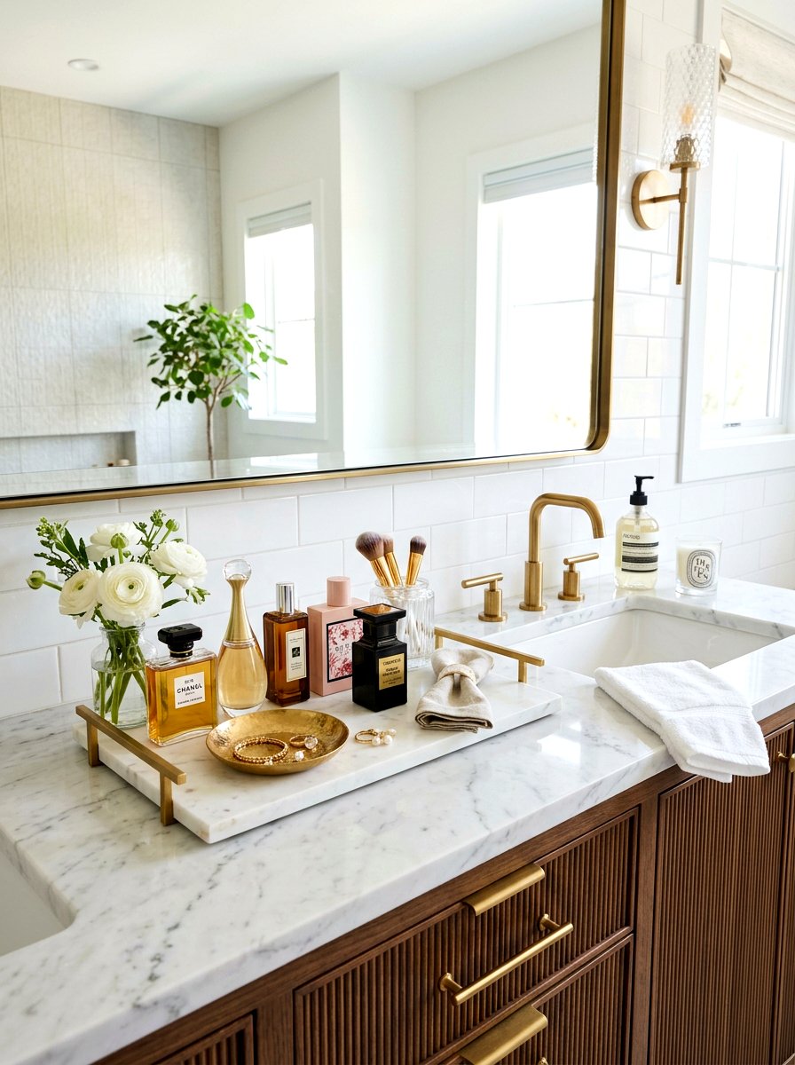 Decorative tray for vanity - 30 rental bathroom makeover ideas aesthetic