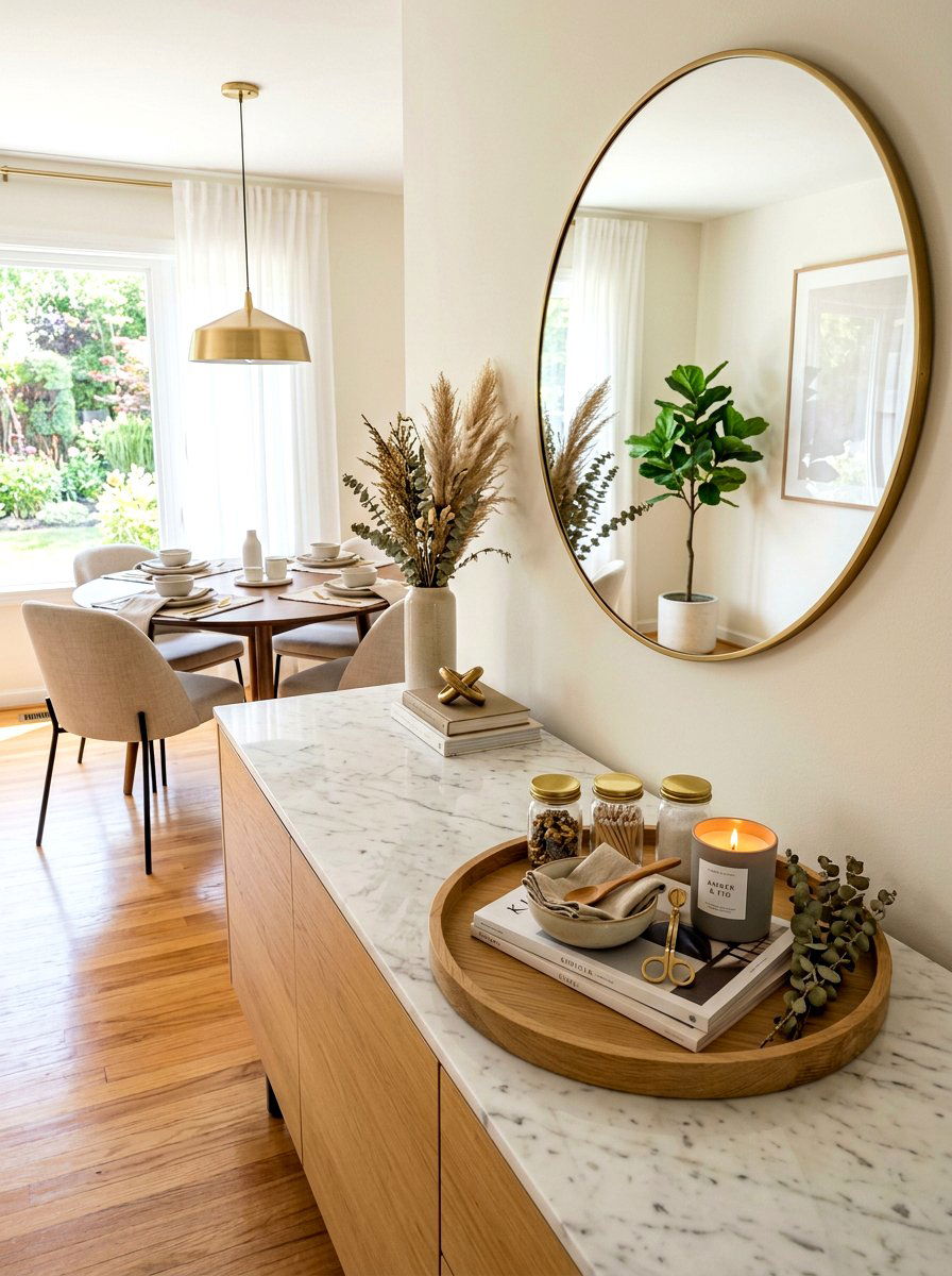 Decorative tray on dining room sideboard - 30 dining room sideboard styling ideas