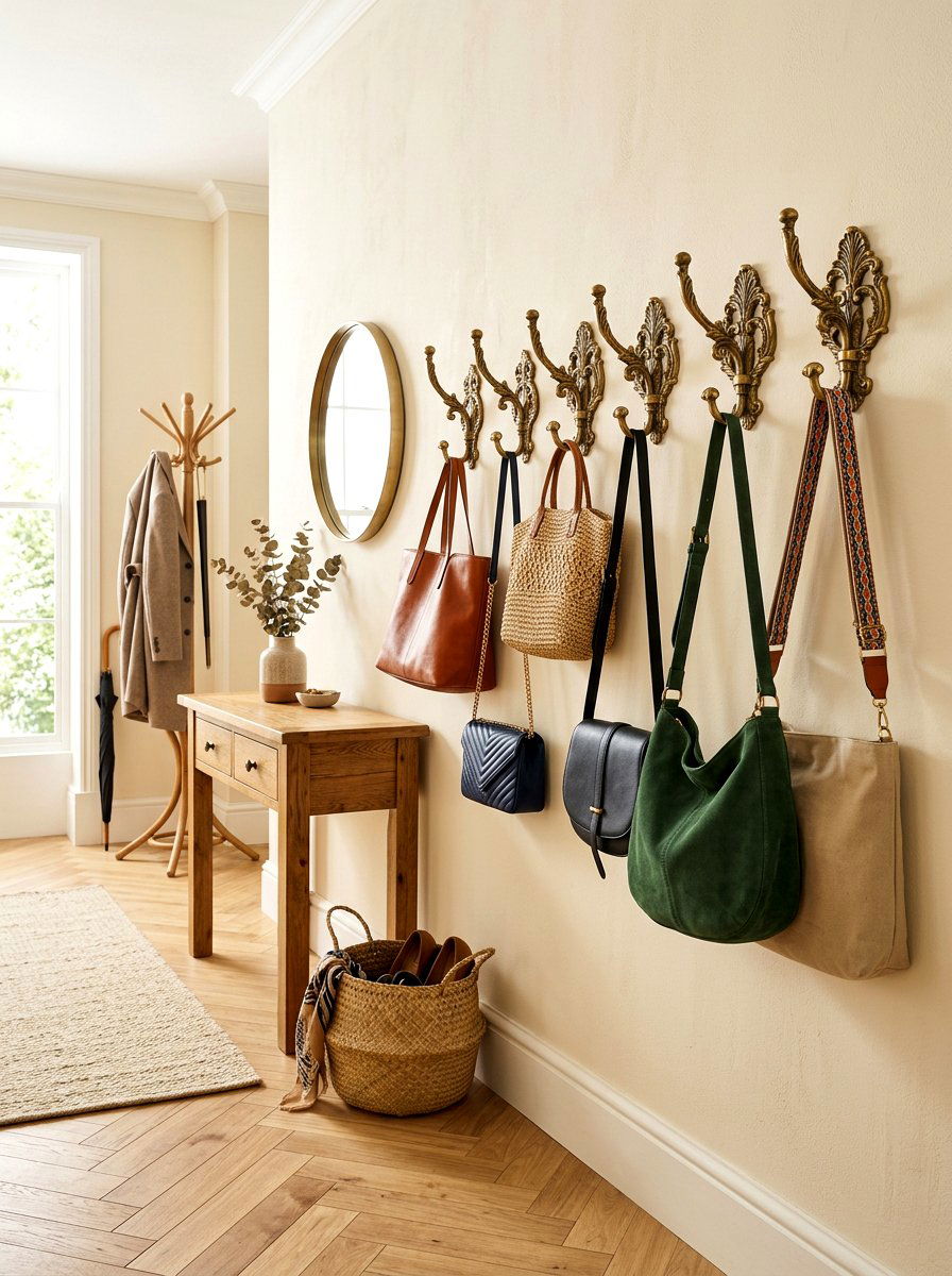 Decorative wall hooks for bags - 30 purse display closet ideas