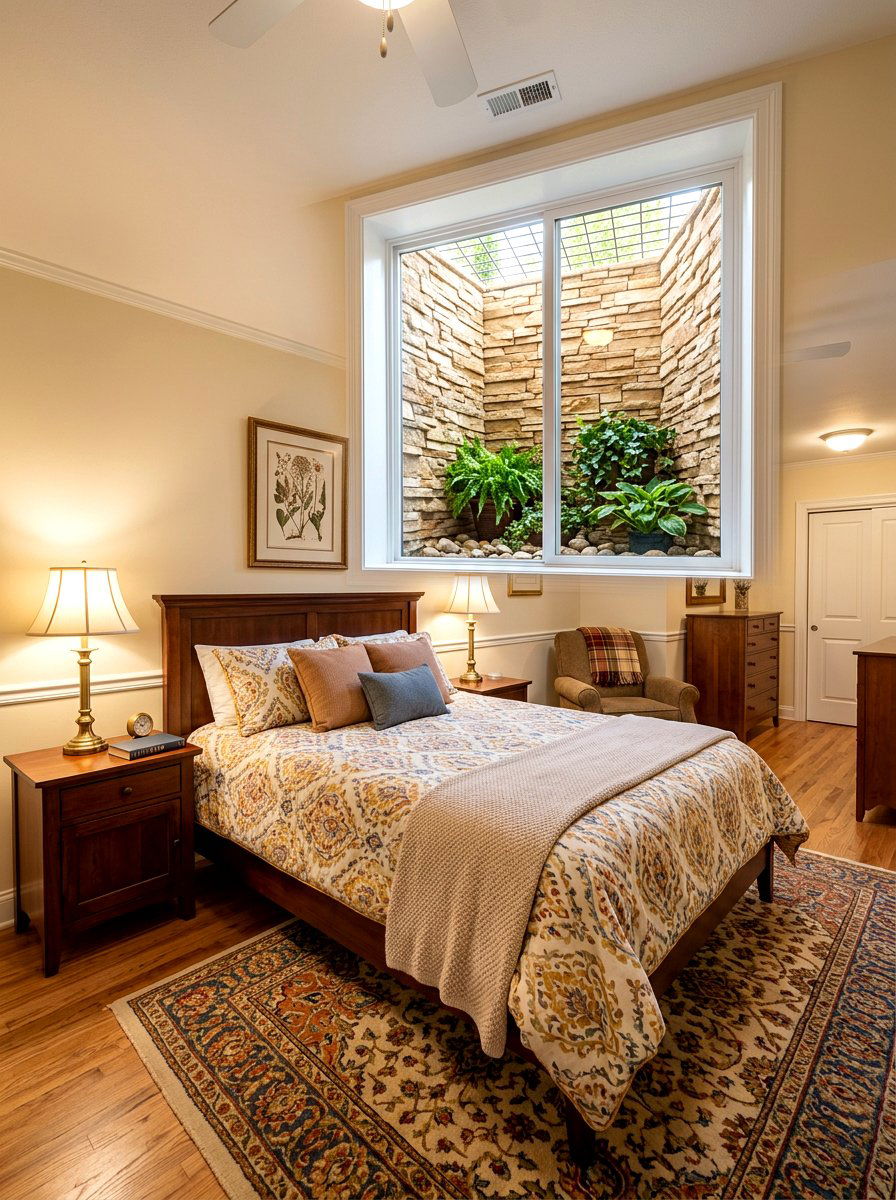 Decorative window well liner - 30 basement bedroom egress ideas