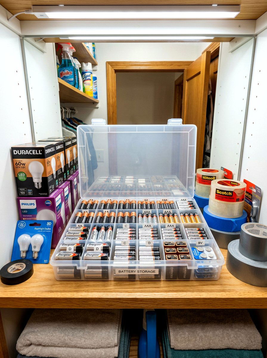 Dedicated Battery Storage Box - 30 cleaning closet organization ideas