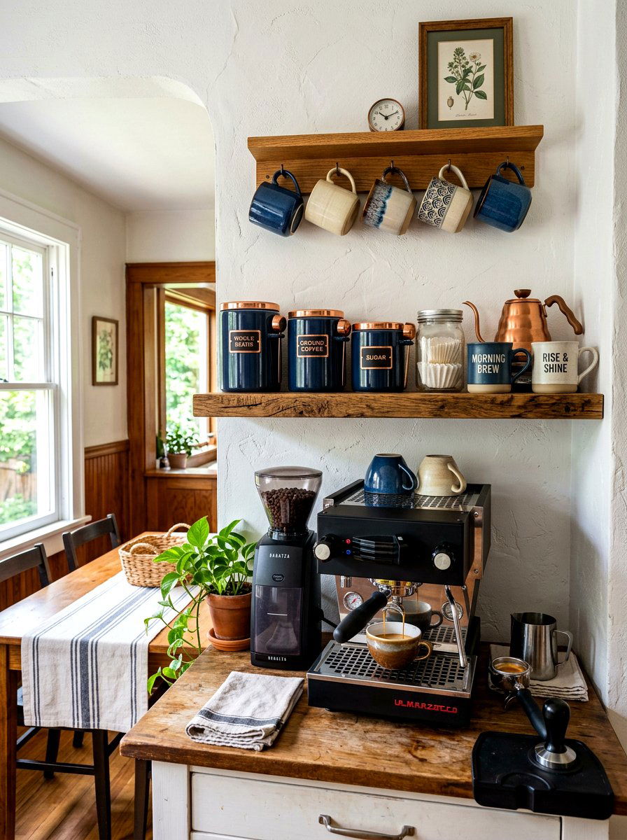 Dedicated Coffee Station Shelf - 30 heritage kitchen shelf ideas