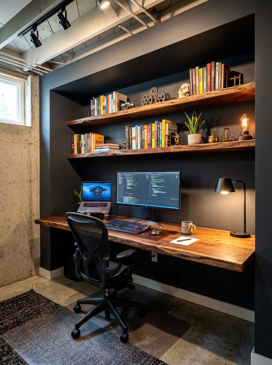 Deep Alcove Desk - 30 basement office nook ideas