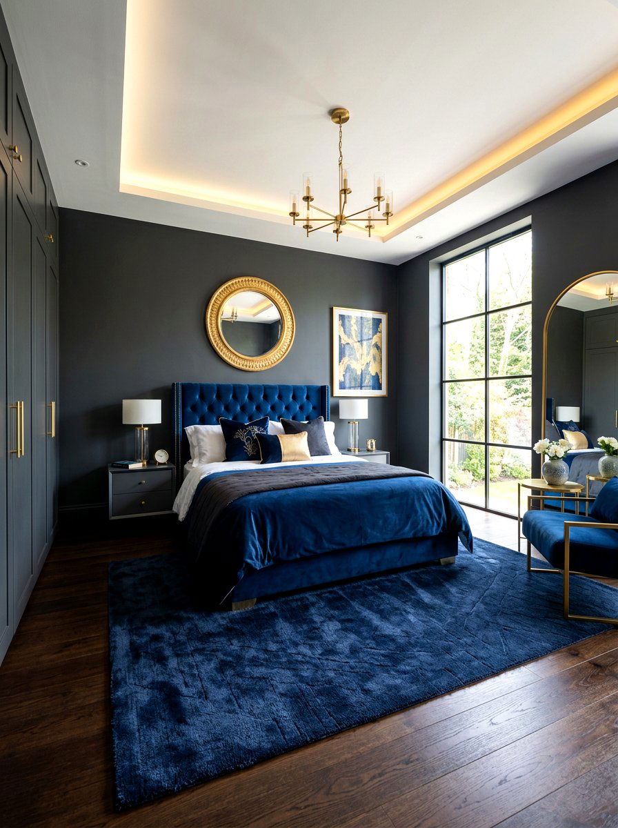 Deep Blue And Anthracite Gray Bedroom - 30 blue and gray bedroom ideas