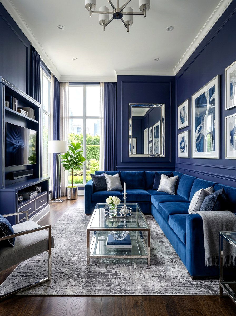 Deep Blue Living Room - 30 ocean inspired living room ideas