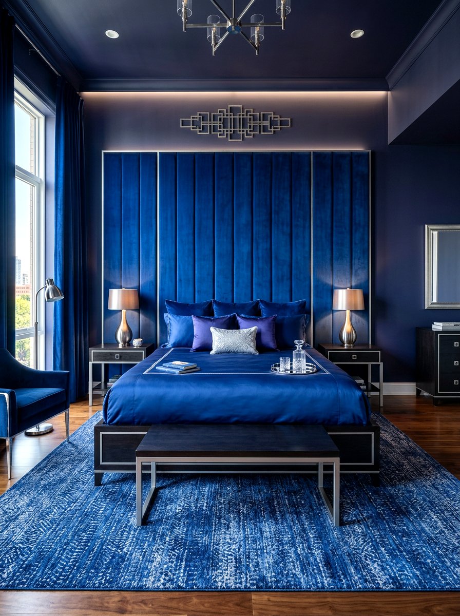 Deep Blue Velvet Bedroom - 30 ocean blue bedroom ideas
