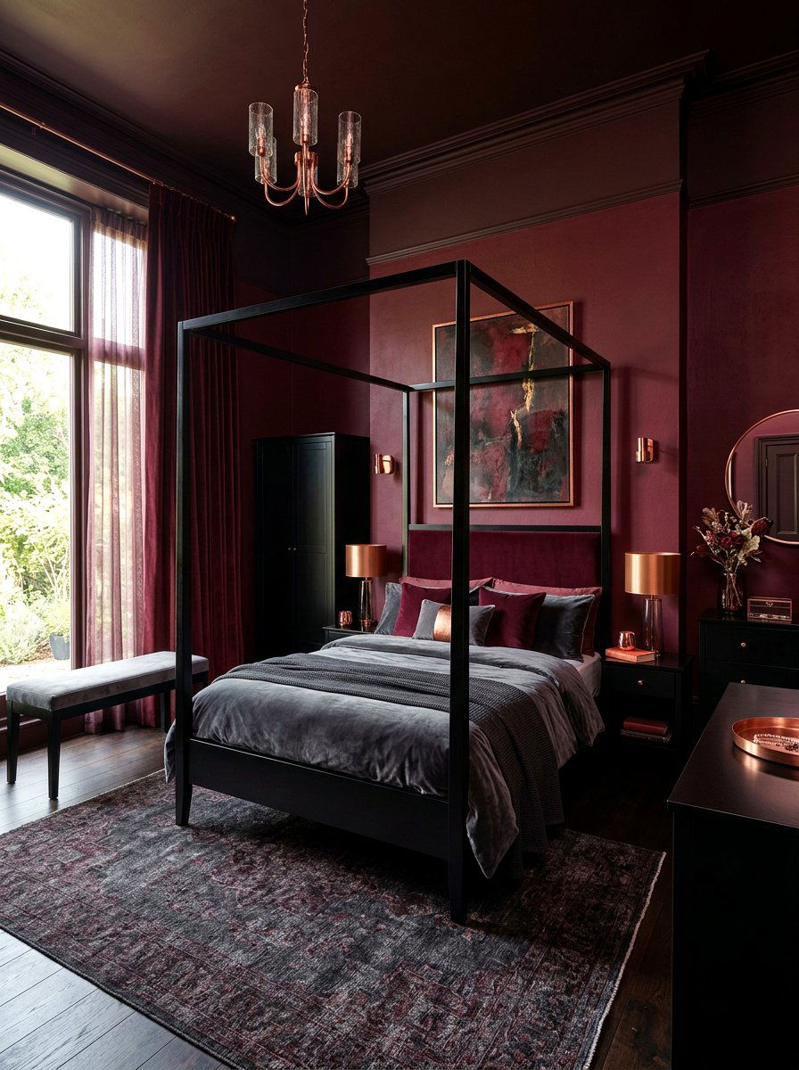 Deep Burgundy Bedroom - 30 dark bedroom ideas