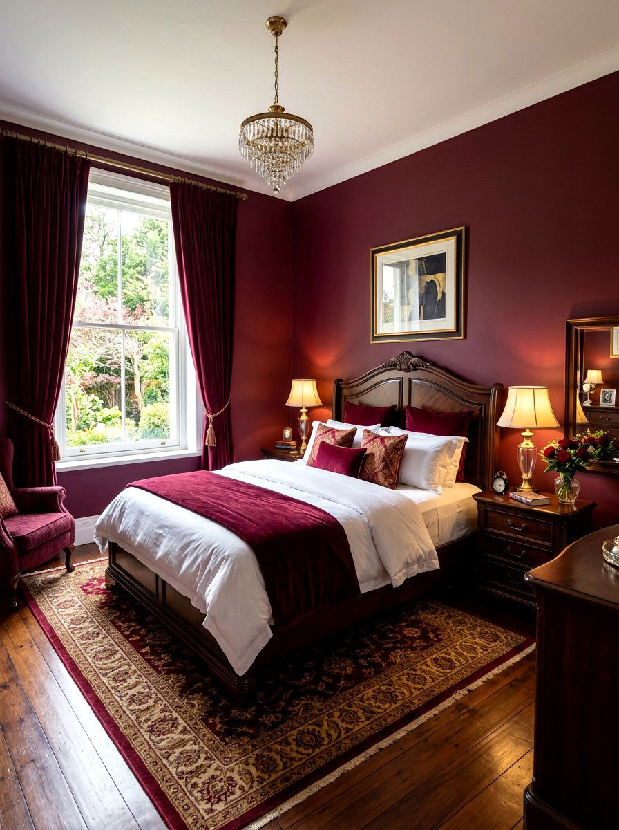 Deep Burgundy Bedroom - 30 dark academia bedroom ideas