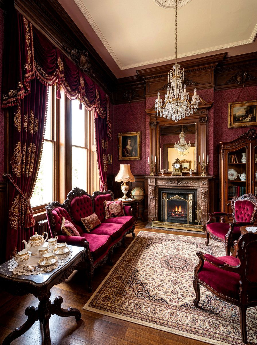 Deep Burgundy Curtains For Victorian Parlor - 30 drapery color ideas