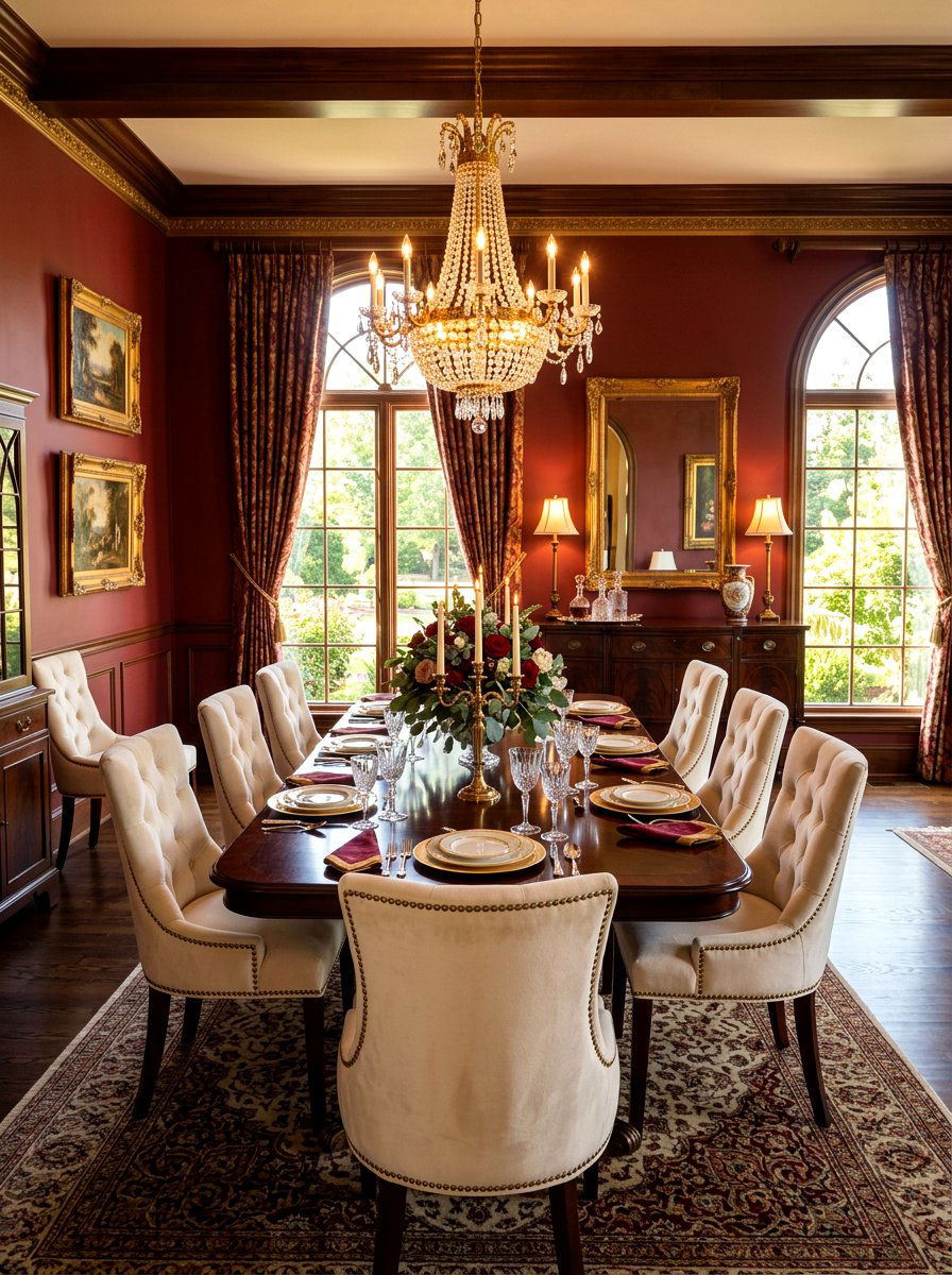 Deep Burgundy Dining Room - 30 moody dining room ideas