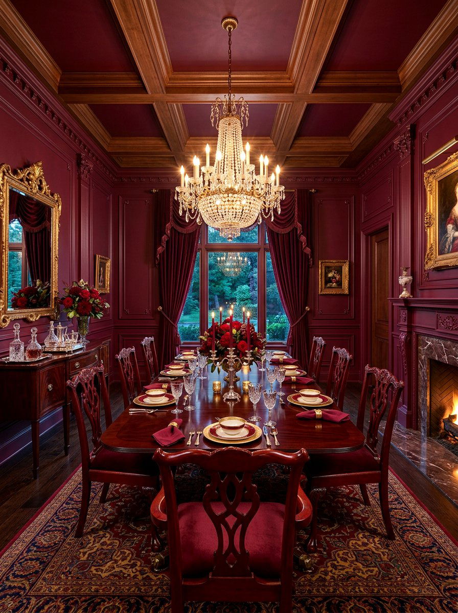 Deep Burgundy Formal Dining - 30 color drenched small room ideas