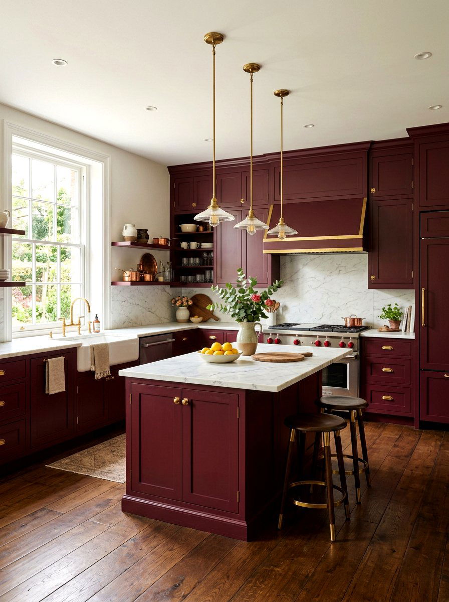 Deep Burgundy Kitchen Cabinet Color - 30 moody cottage kitchen ideas