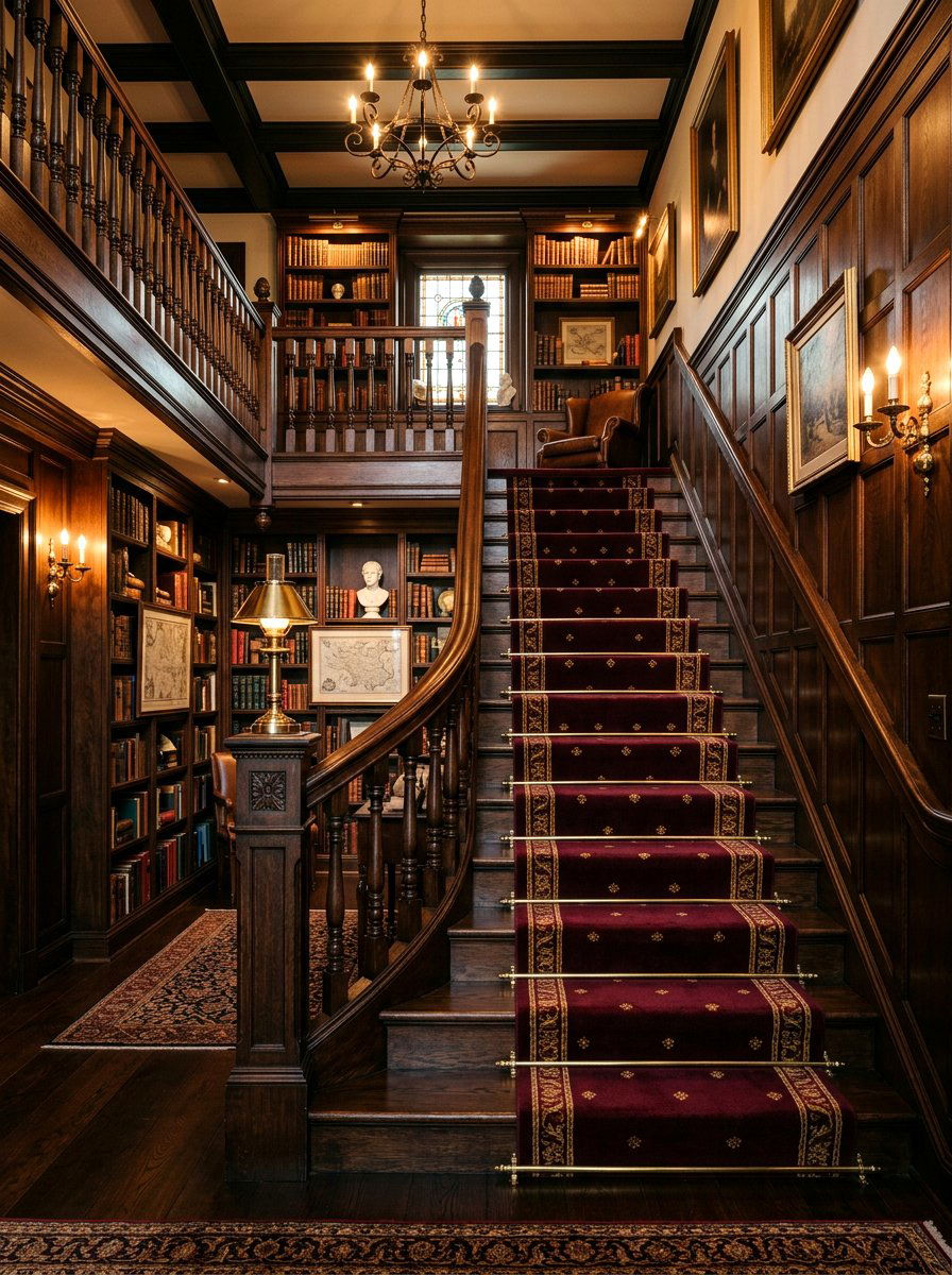 Deep Burgundy Stair Runner - 30 dramatic stair runner ideas