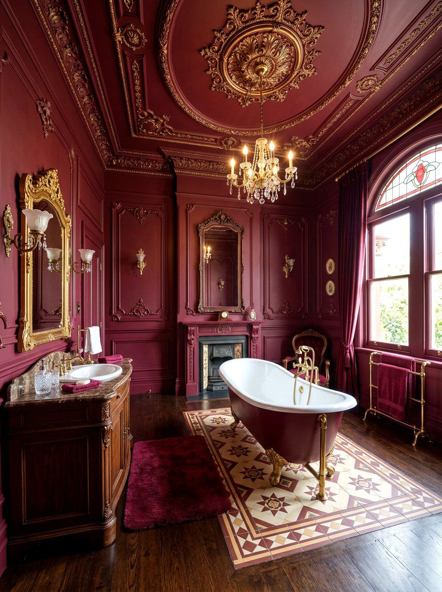 Deep Burgundy Victorian Bathroom - 30 bathroom drenching ideas