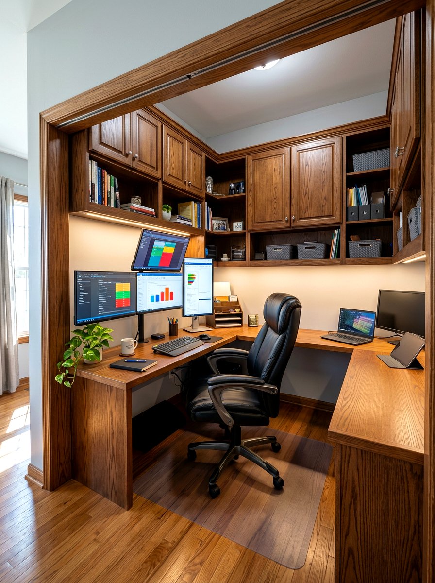 Deep Closet Office With L Shaped Desk - 30 cloffice ideas
