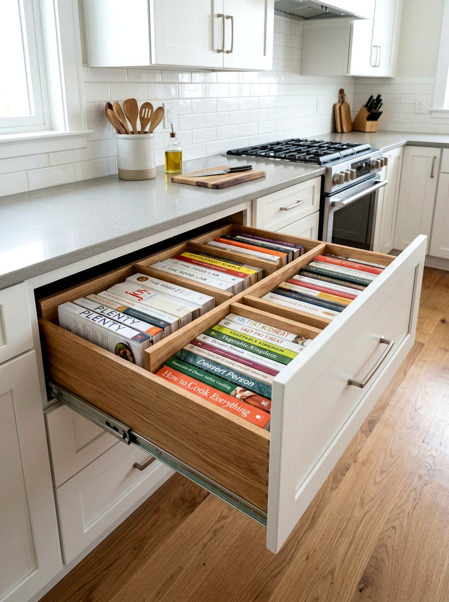 Deep Drawer Divider - 30 kitchen cookbook storage ideas