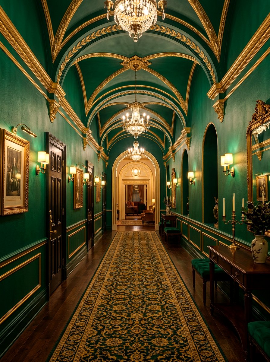 Deep Emerald Hallway - 30 color drenched hallway ideas