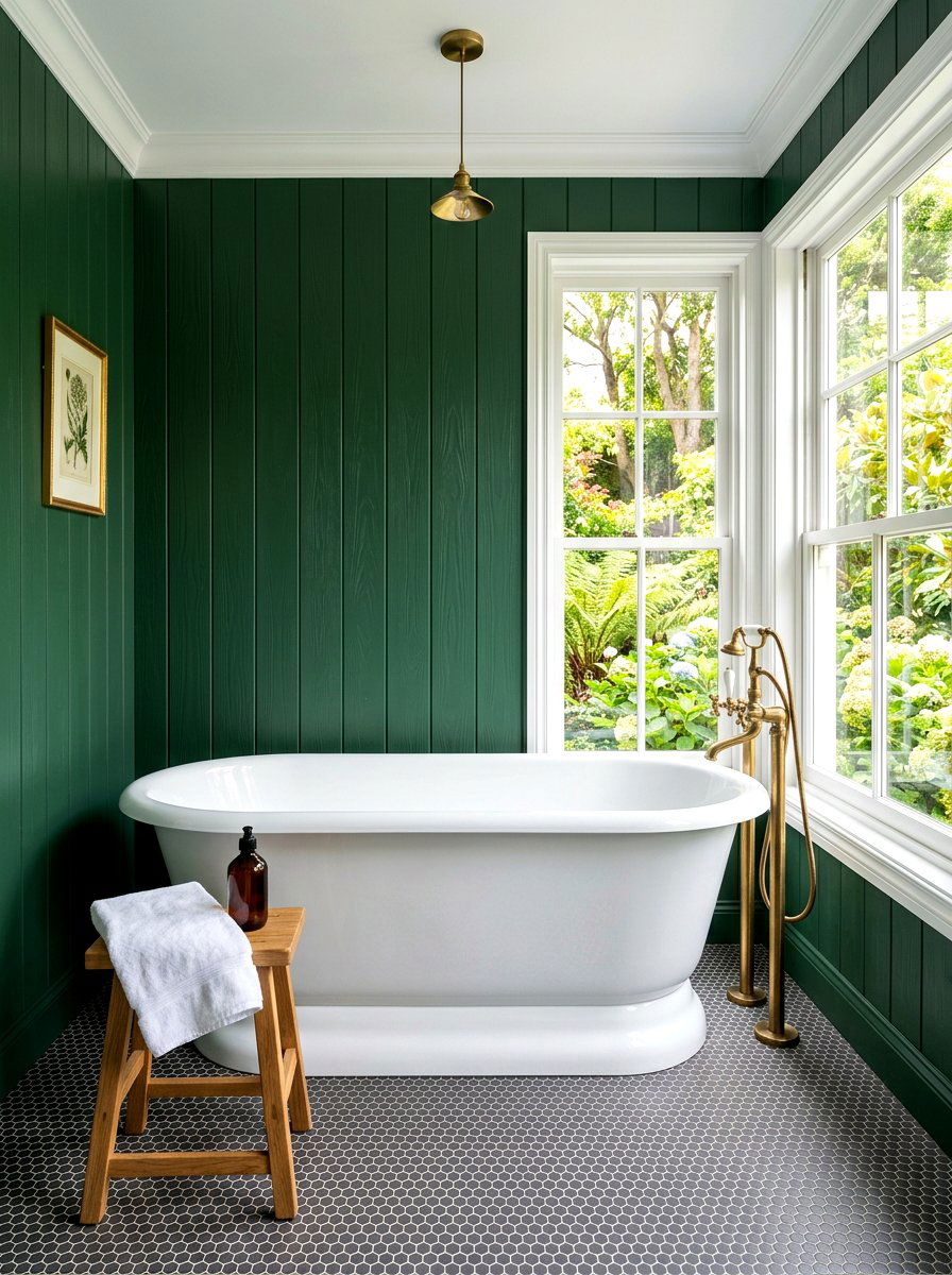 Deep Green Bathroom Paneling - 30 green bathroom ideas