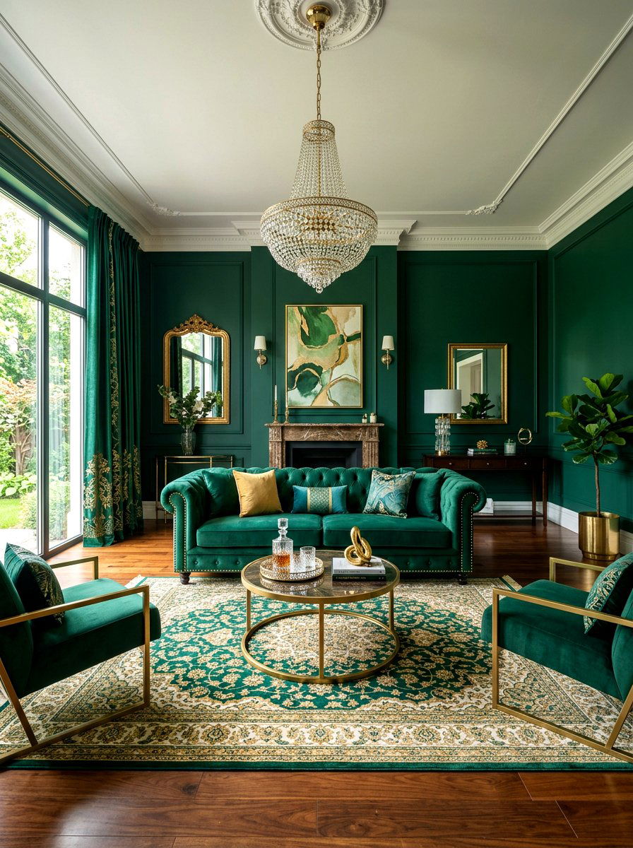 Deep Green Living Room - 30 luxury living room ideas