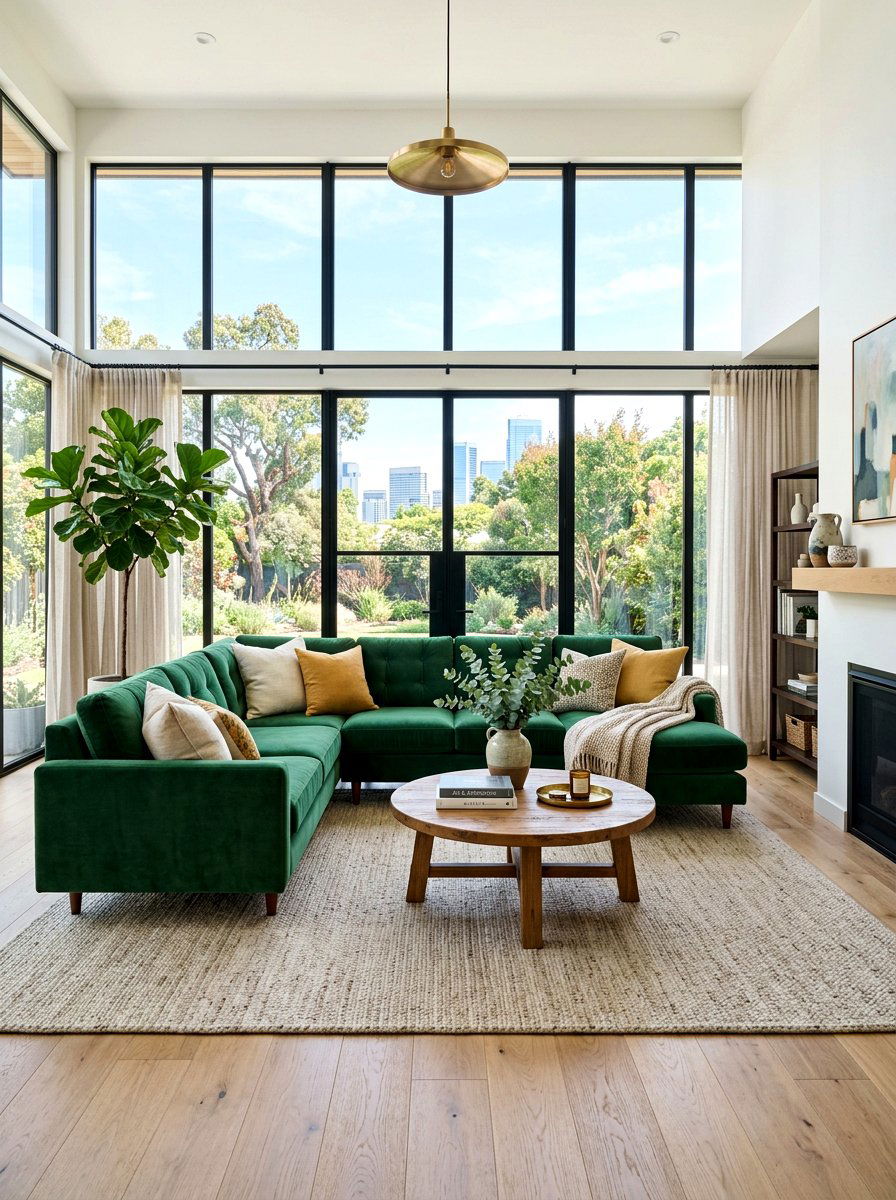 Deep Green Sectional Couch - 30 dark green living room ideas