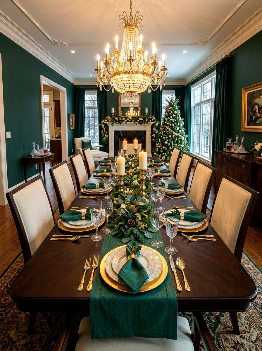 Deep Jade Formal Dining Area - 30 jewel tone holiday decor ideas