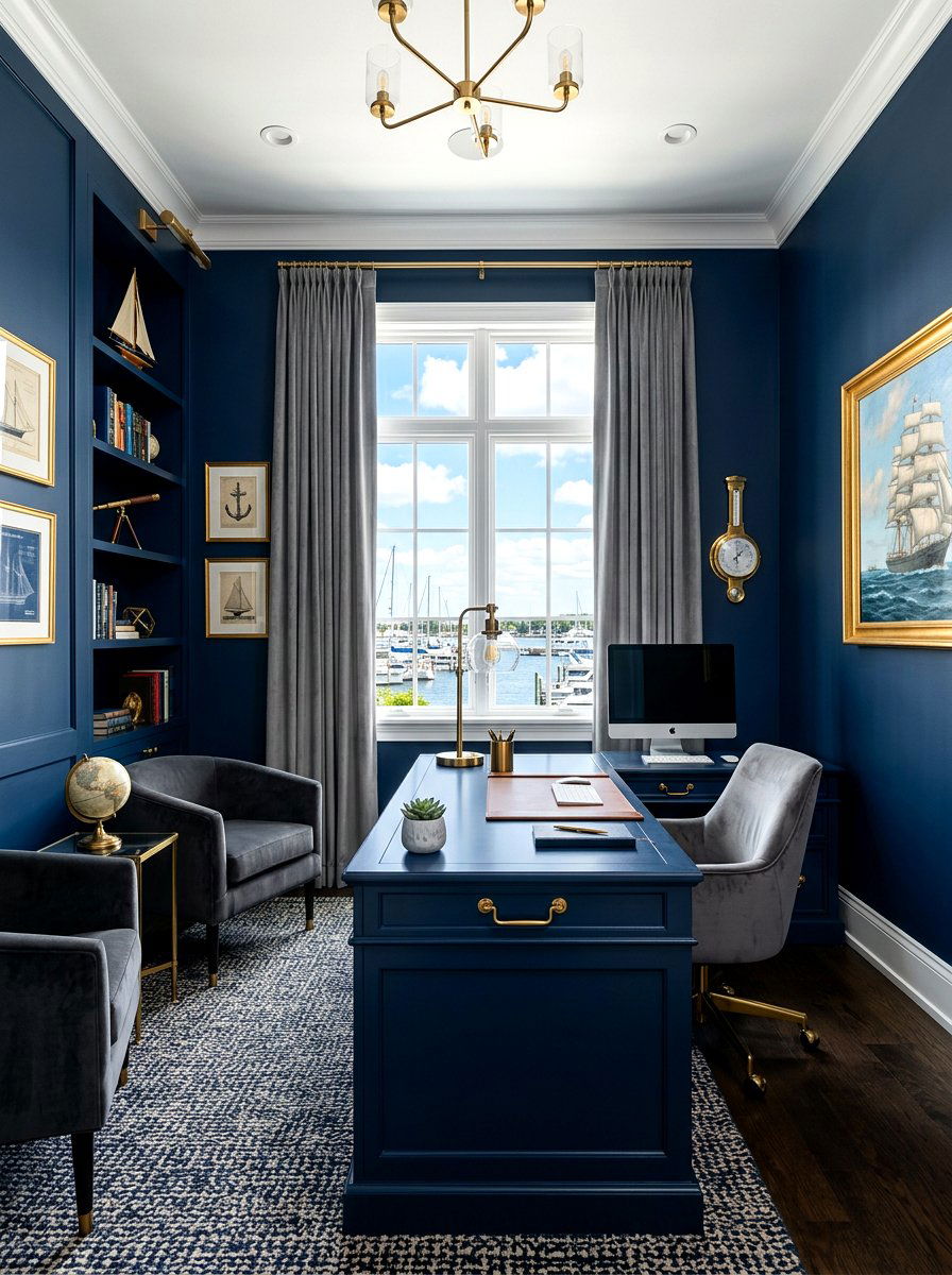 Deep Navy Theme - 30 moody editor office ideas
