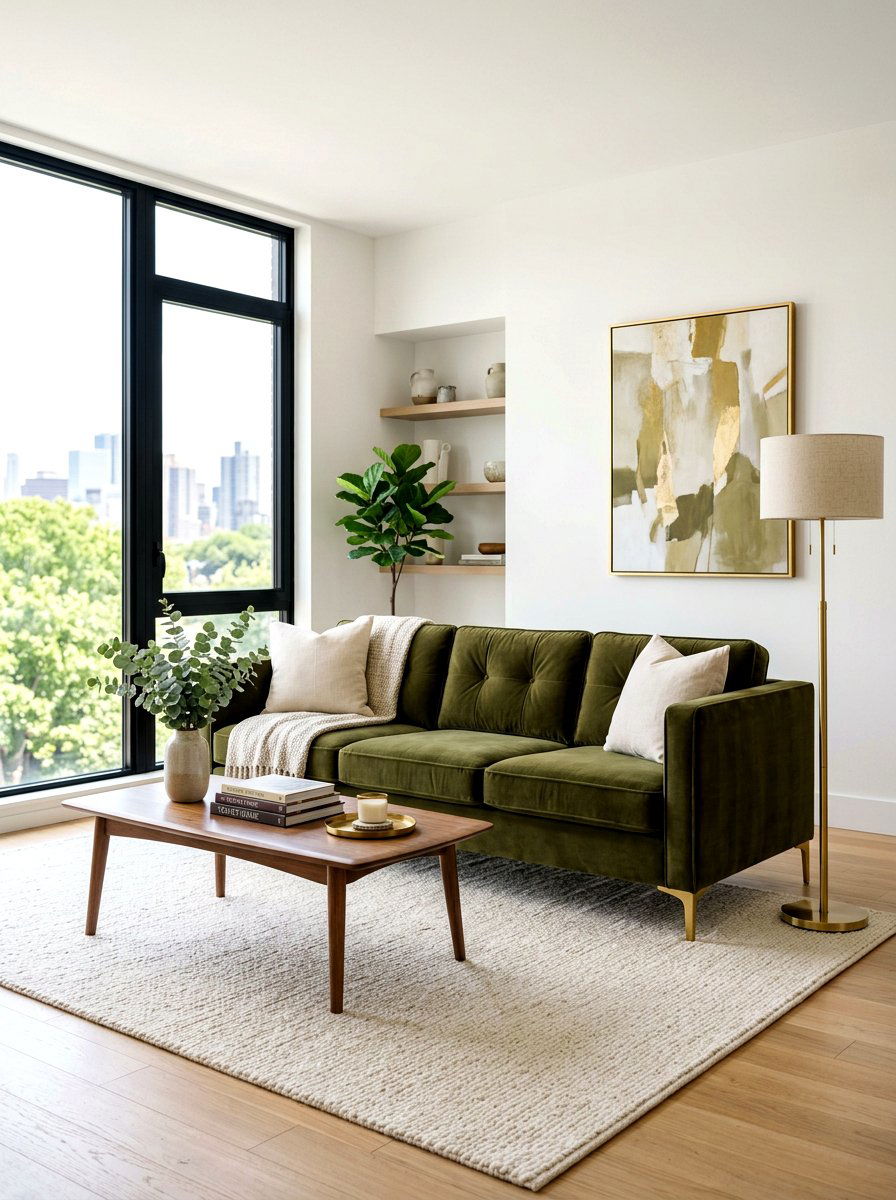 Deep Olive Velvet Sofa - 30 deep olive lounge ideas
