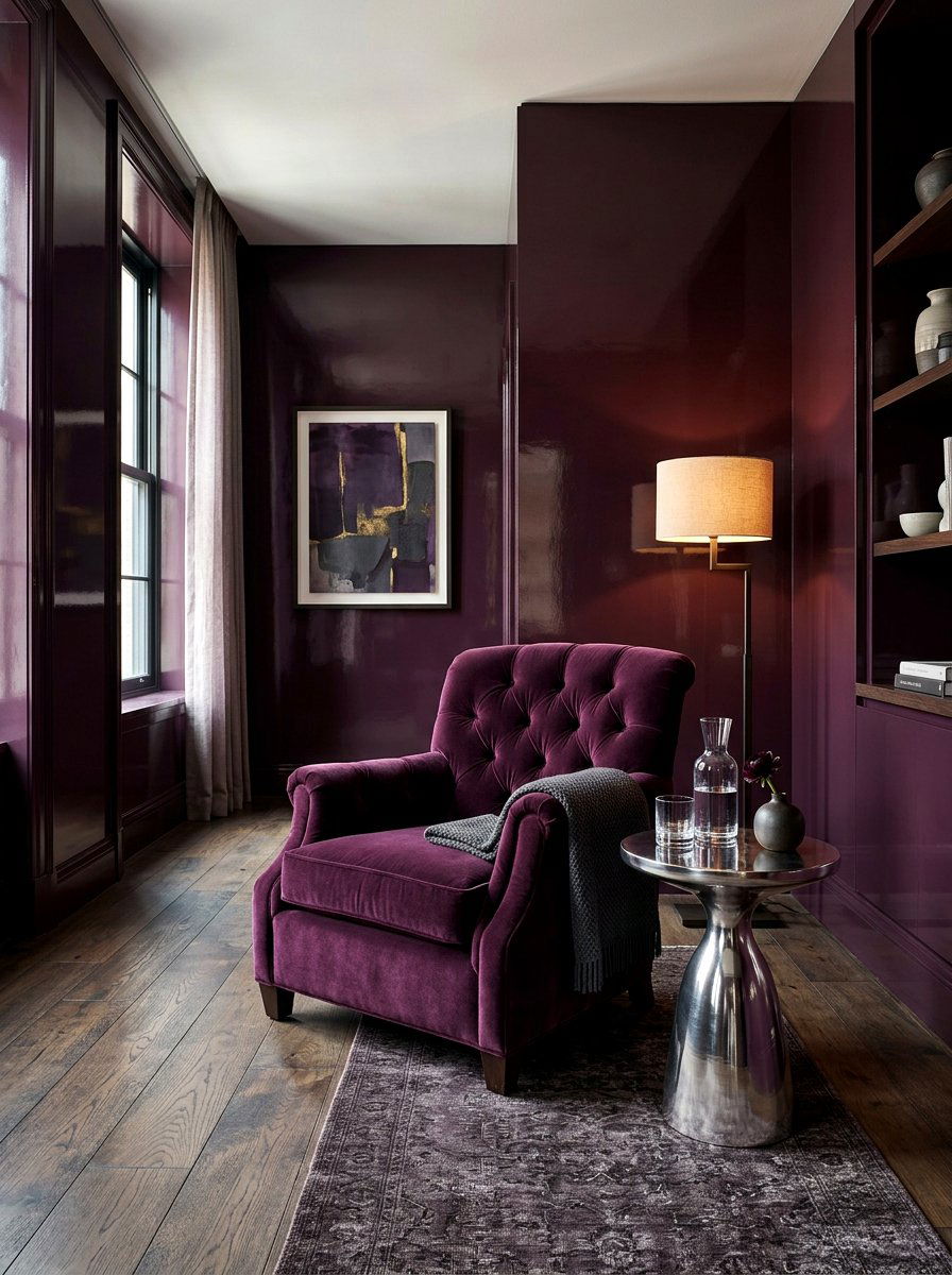 Deep Plum Gloss Room - 30 lacquered room ideas