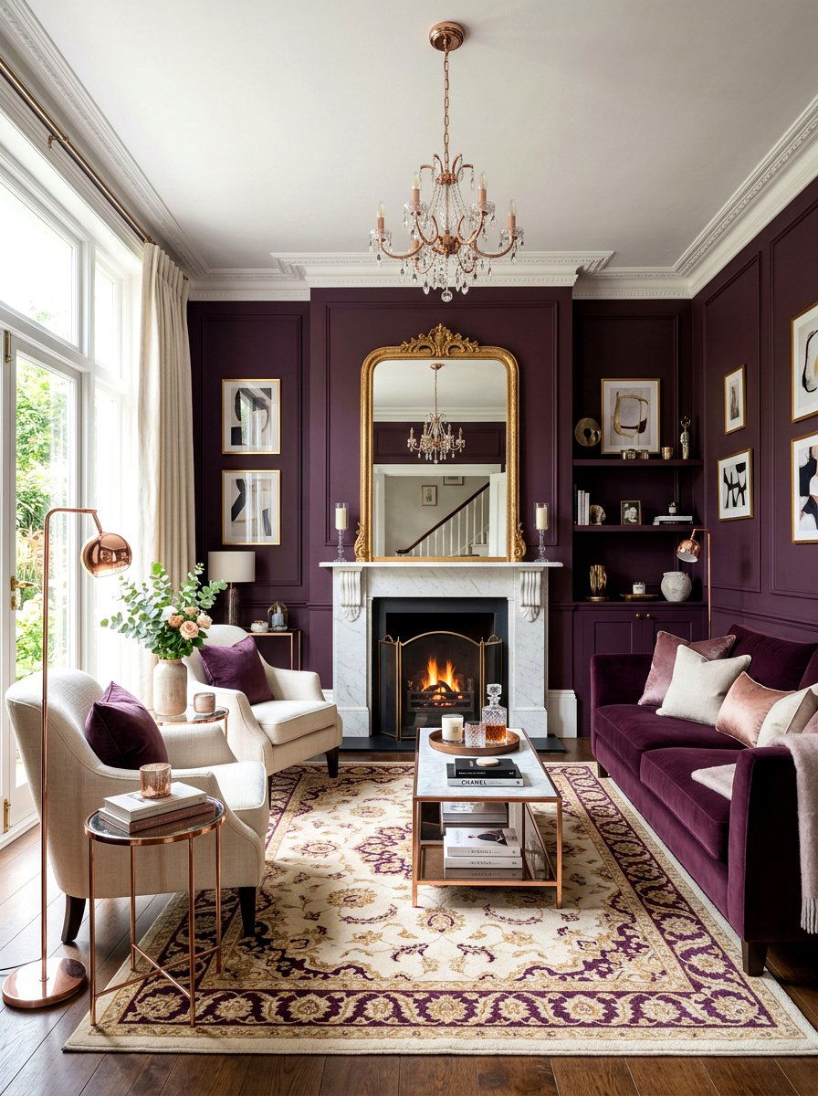 Deep Plum Living Room - 30 jewel tone lounge ideas