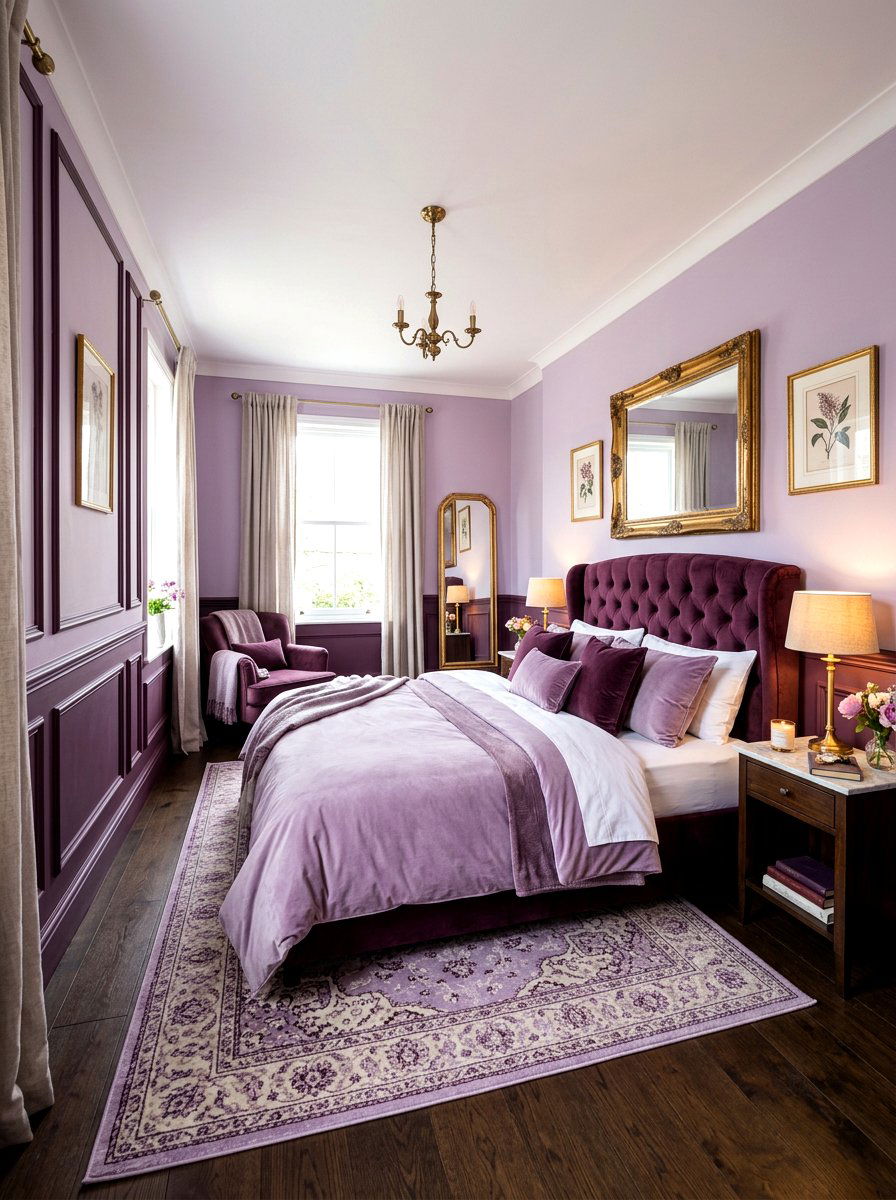 Deep Plum Picture Rail Lavender Walls - 30 contrast trim wall ideas