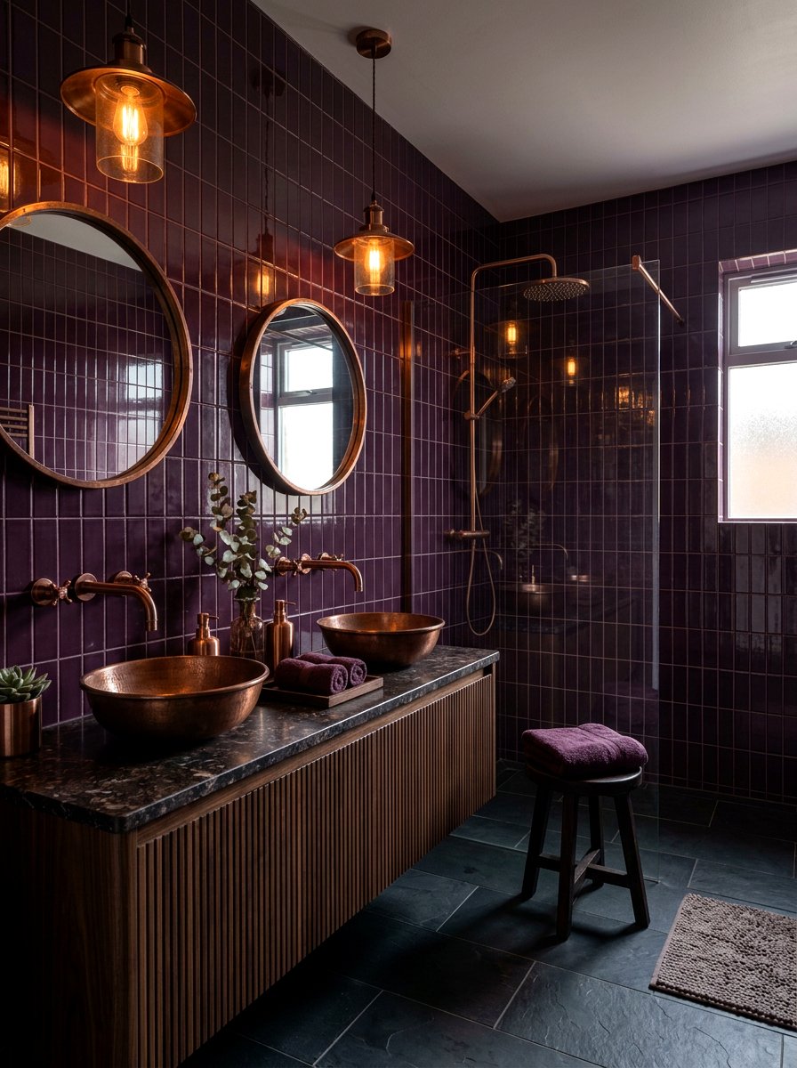 Deep Plum Stacked Tile Bathroom - 30 stacked tile bathroom ideas