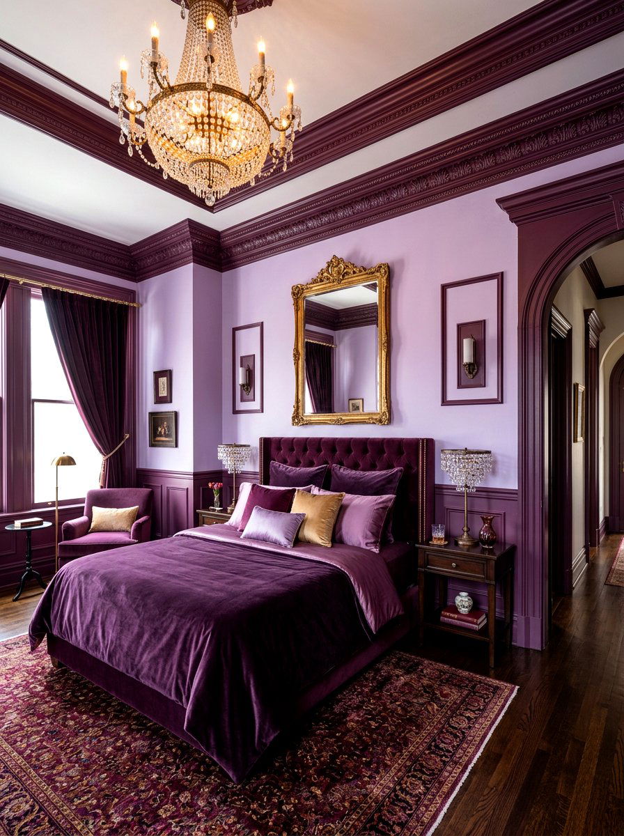 Deep Plum Trim Bedroom - 30 painted trim bedroom ideas