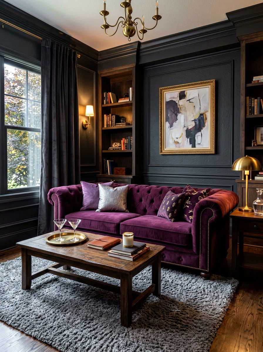 Deep Plum Velvet Sofa - 30 sofa styling ideas