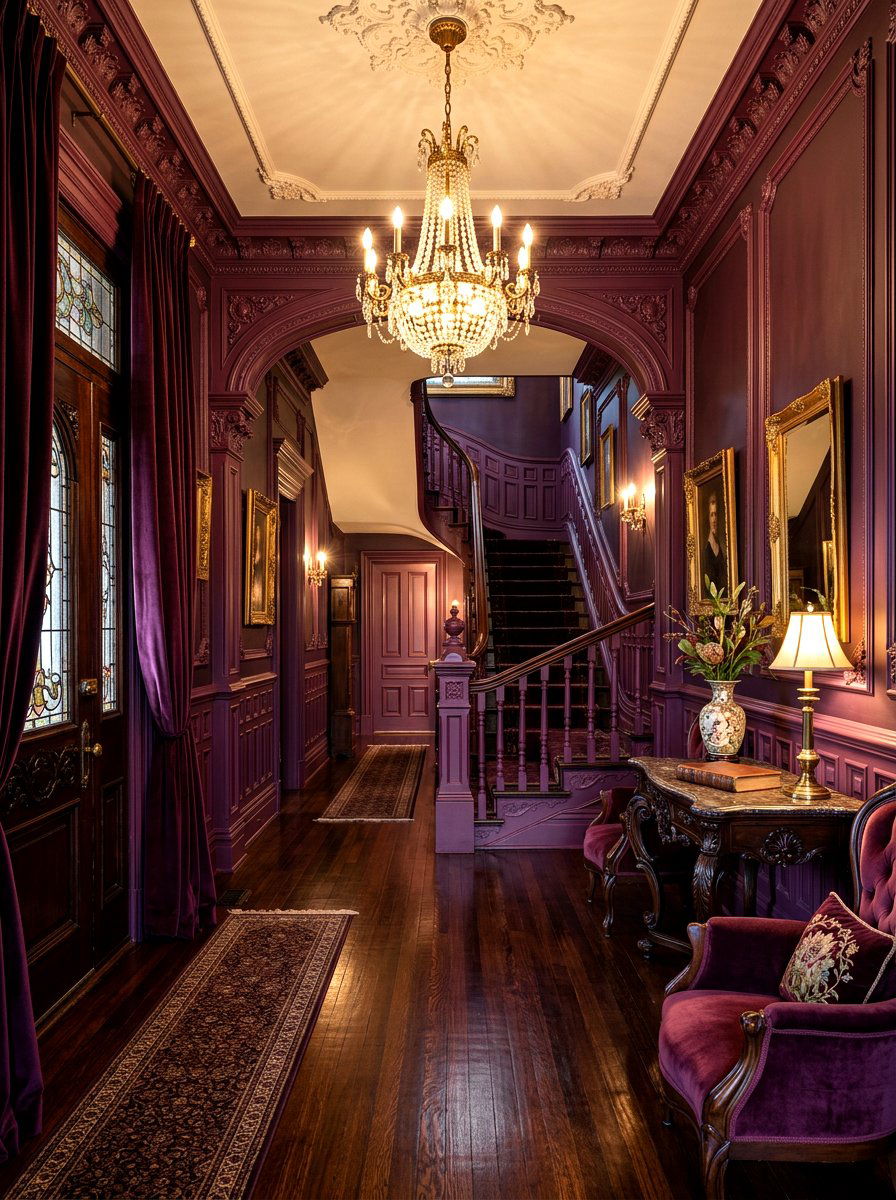 Deep Plum Victorian Trim - 30 trim drenched foyer ideas