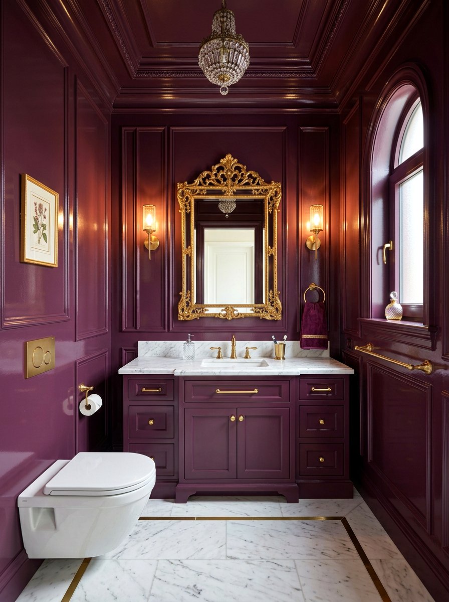 Deep Plum Walls - 30 dark powder room ideas