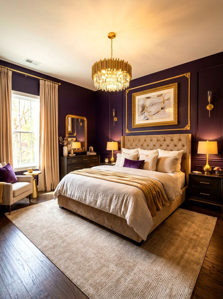 Deep Purple And Beige Bedroom - 30 bedroom color scheme ideas