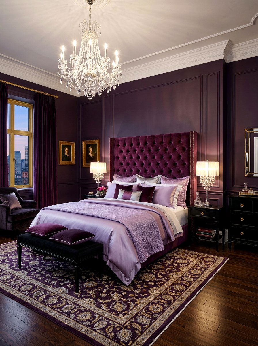 Deep Purple Luxury Bedroom - 30 moody hotel bedroom ideas