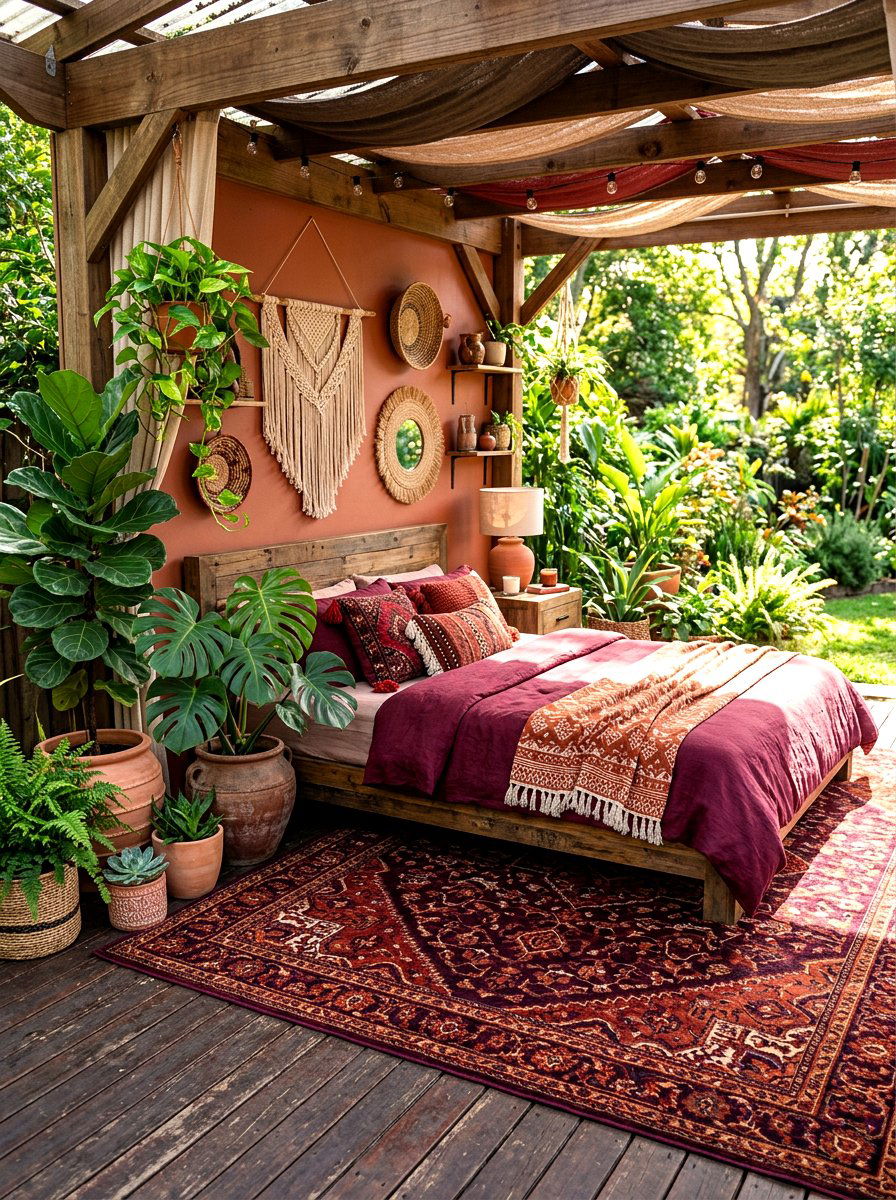 Deep Red Boho Bedroom - 30 wine color bedroom ideas