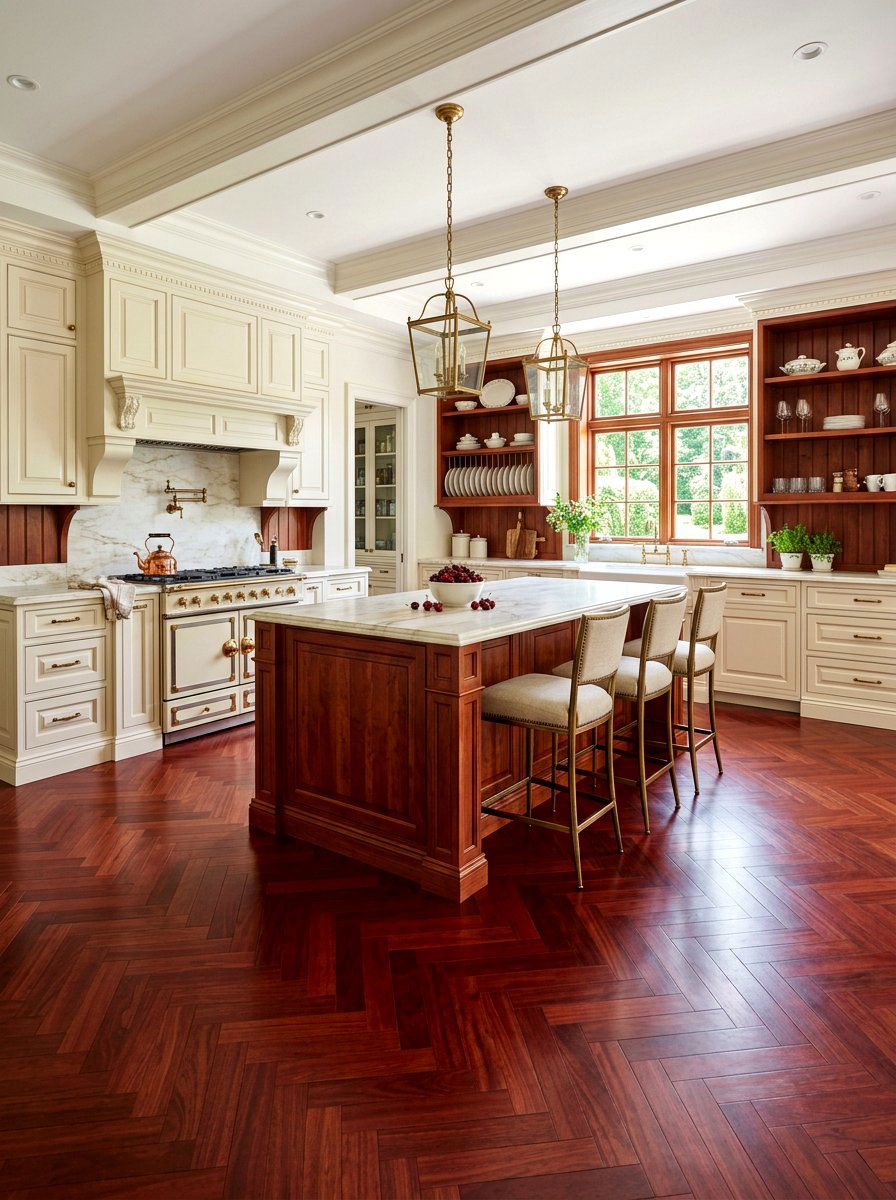 Deep Red Cherry Parquet - 30 parquet kitchen floor ideas
