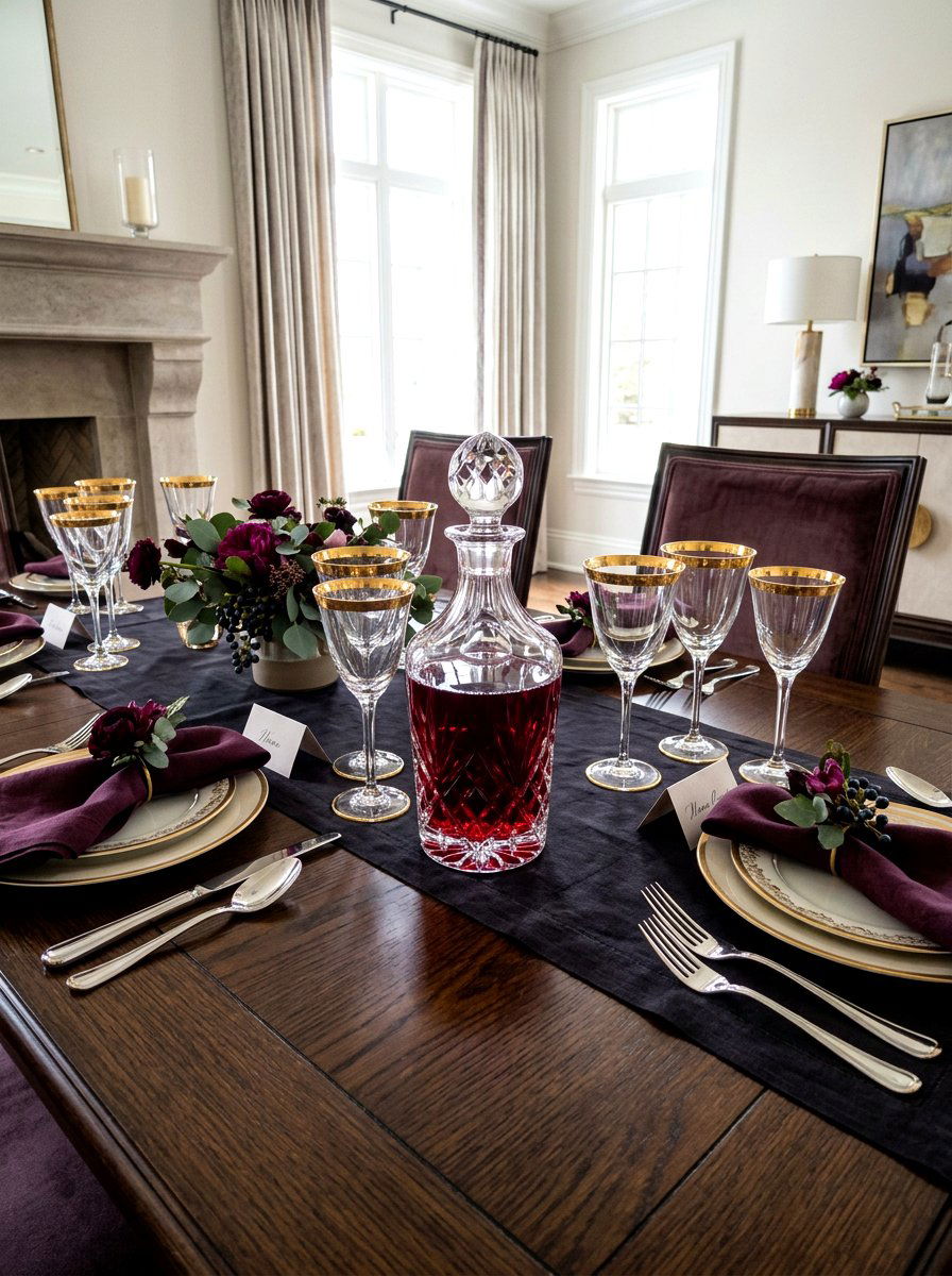 Deep Red Juice Decanter - 30 moody berry tablescape ideas