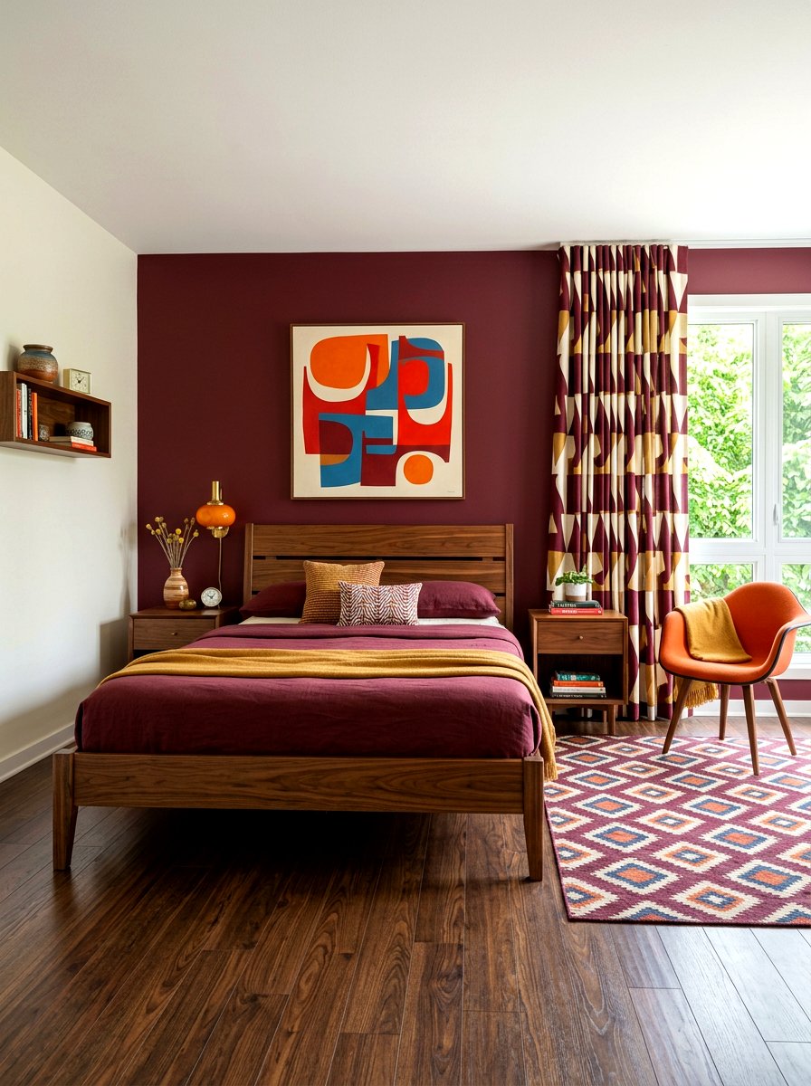 Deep Red Mid Century Modern - 30 wine color bedroom ideas