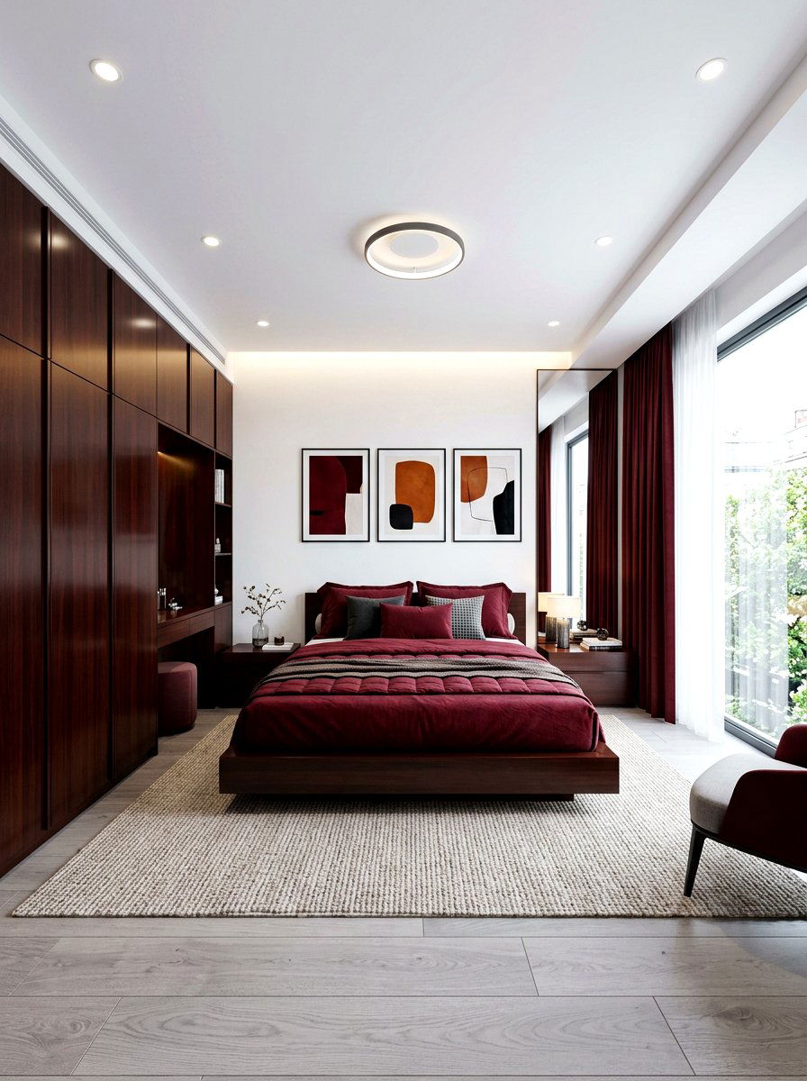 Deep Red Modern Bedroom - 30 wine color bedroom ideas