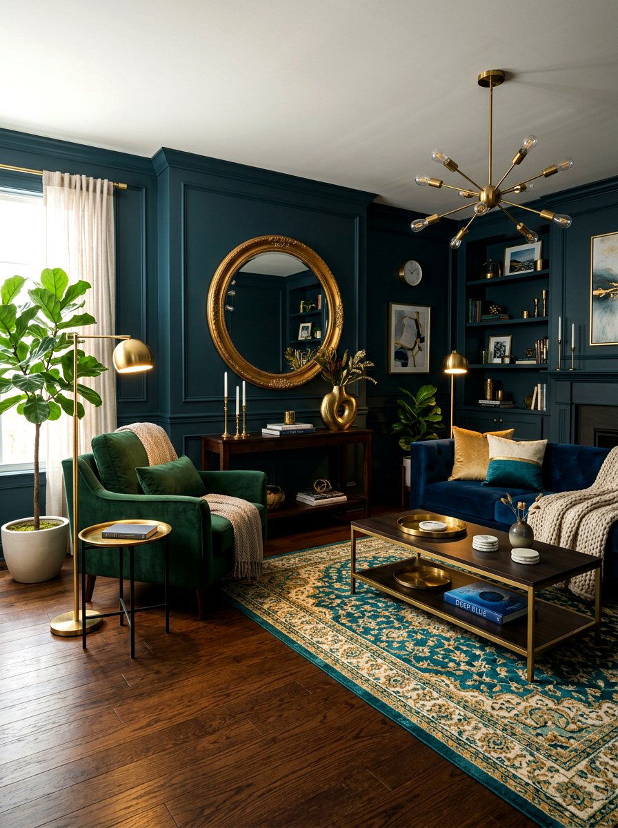 Deep Sea Blue Living Room - 30 blue living room ideas
