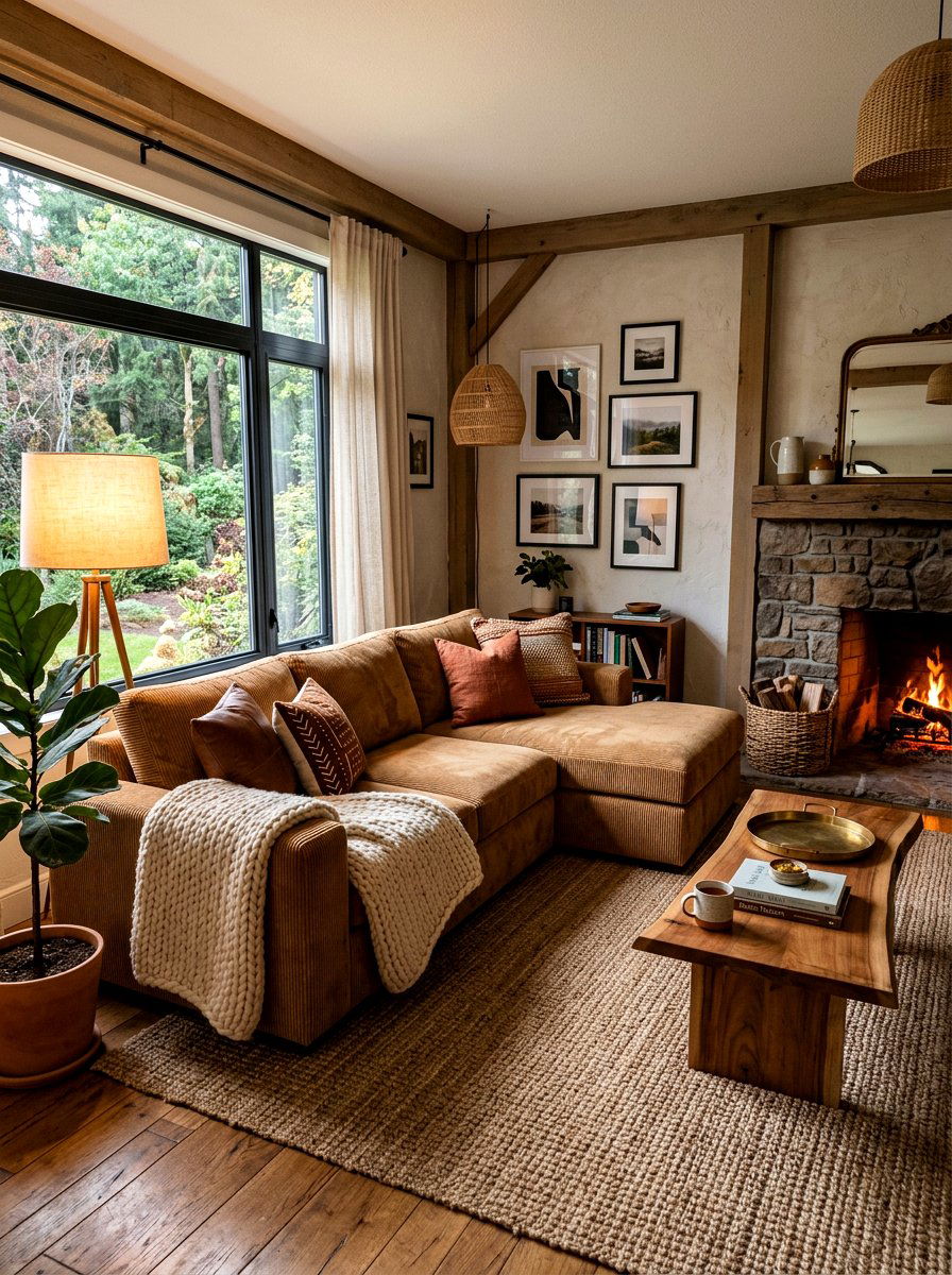 Deep Seated Corduroy Sectional - 30 pit sofa living room ideas