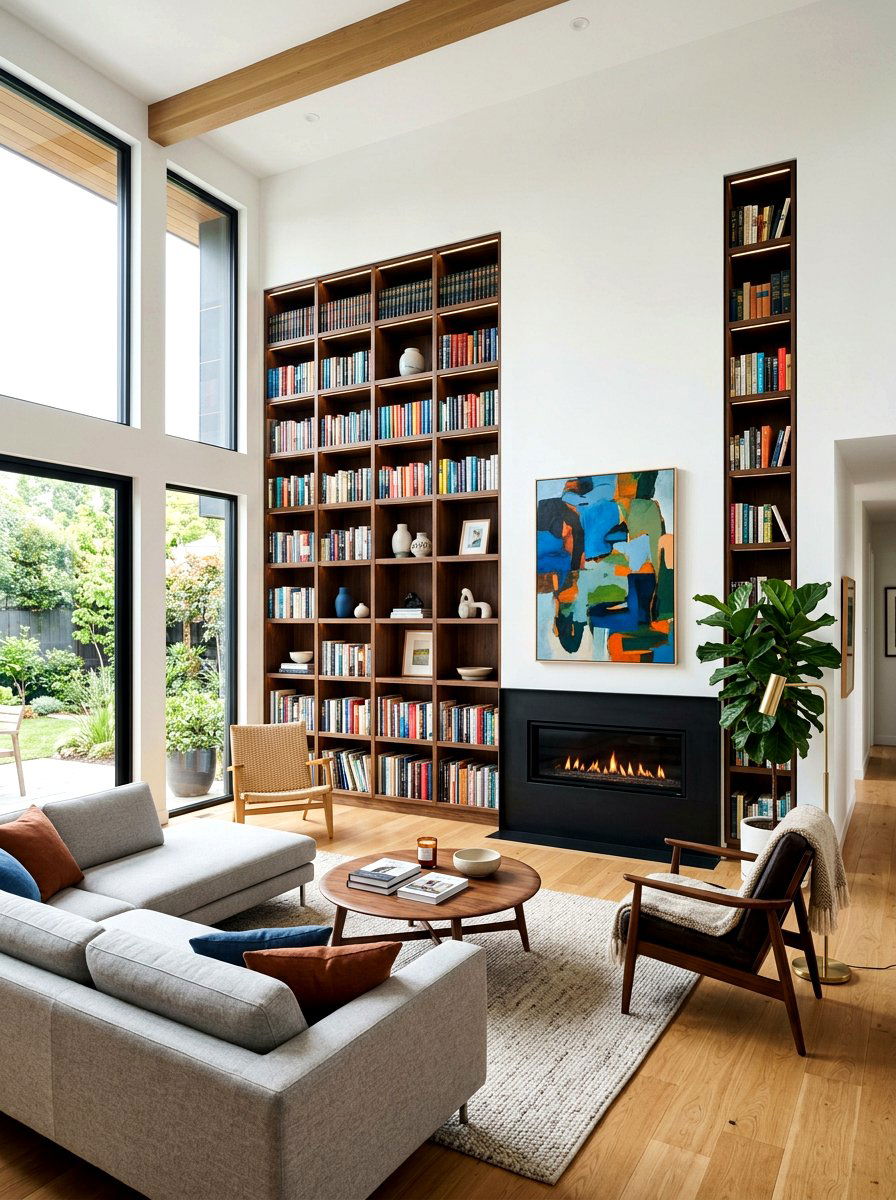 Deep Set Wall Niches For Books - 30 book wall living room ideas