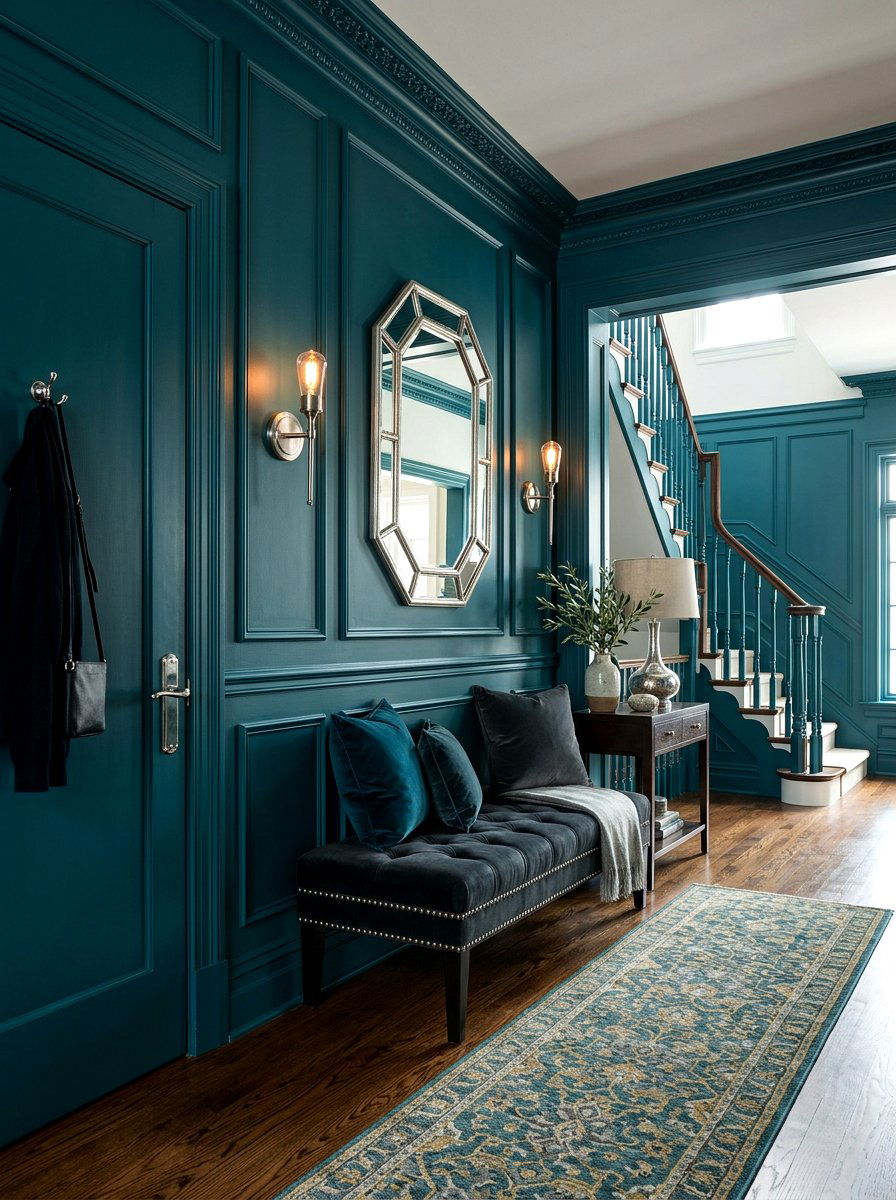 Deep Teal Entryway Trim - 30 trim drenched foyer ideas