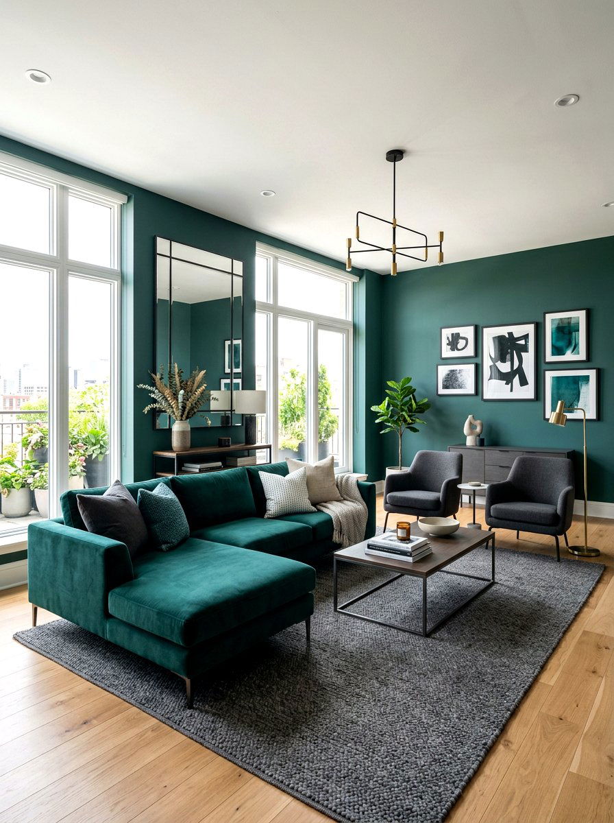 Deep Teal Green Living Room - 30 dark green living room ideas